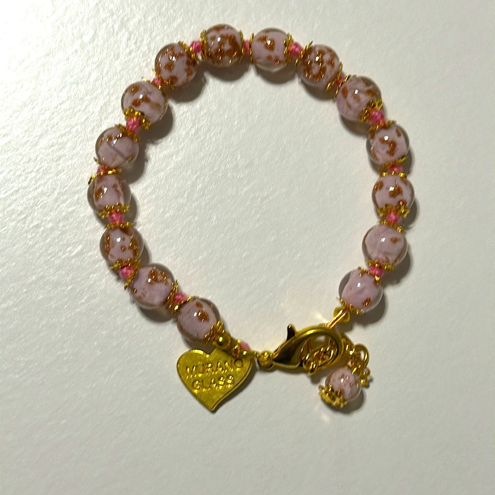 Murano Glass Handknotted Bracelet Pink/Gold